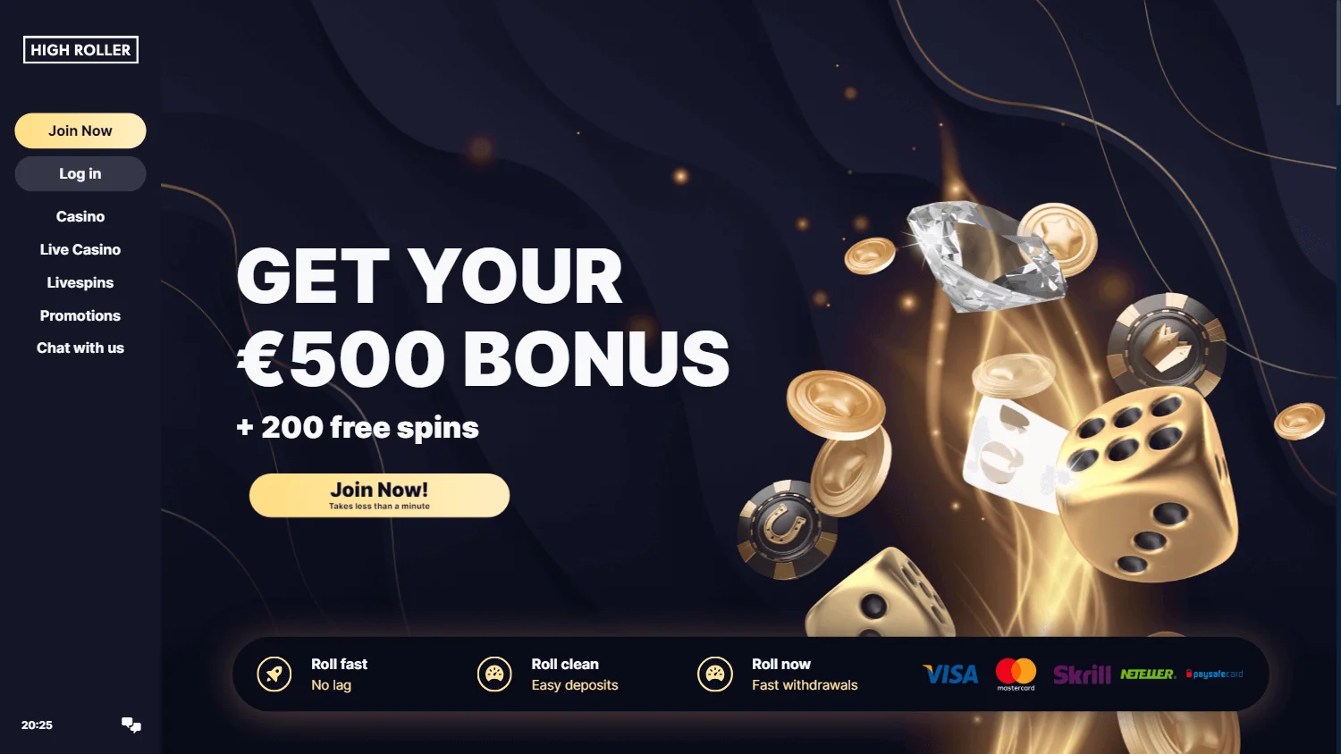 High Roller Casino home area on desktop